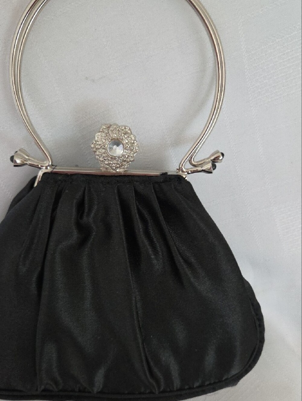 Jessica McClintock Black Satin Evening Wristlet with Rhinestone Clasp - Picture 4 of 7